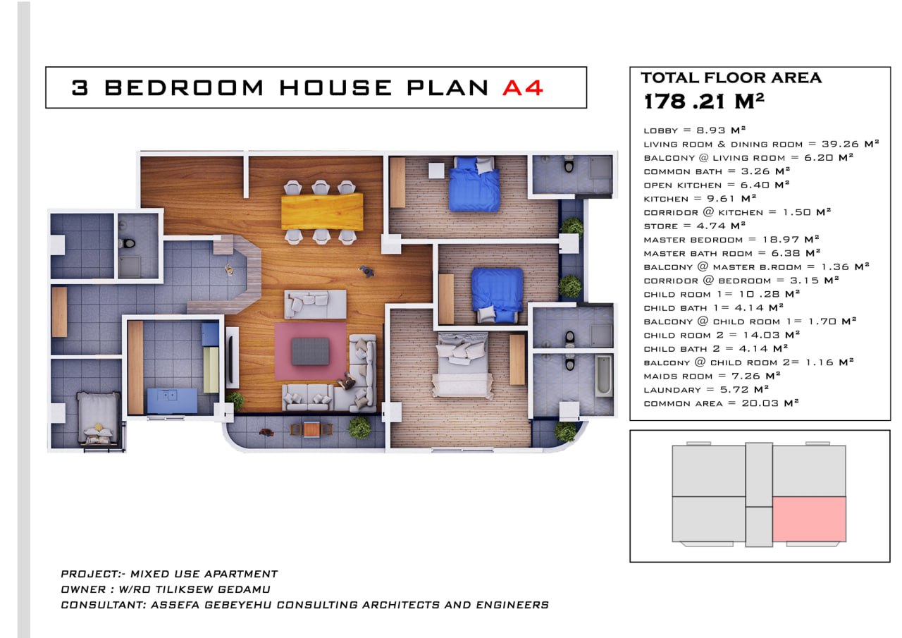 Three bedroom house plan