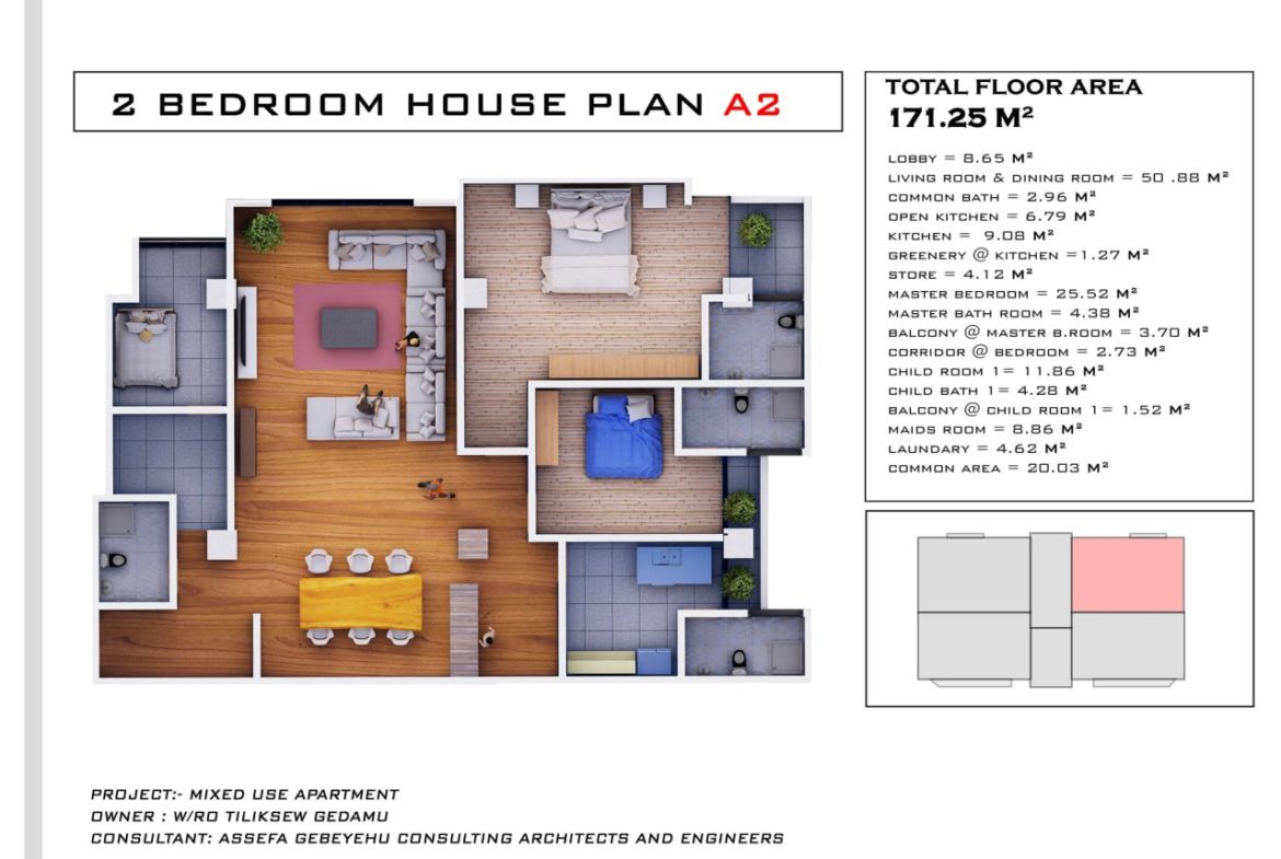 Three bedroom house plan A2