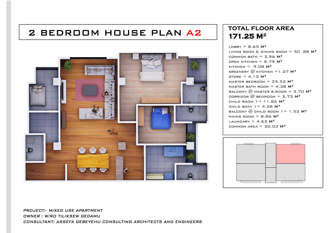 Three bedroom house plan A2